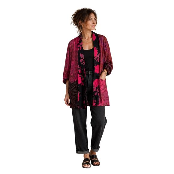 URU Jackets & Blazers - URU pink black mixed pattern floral kimono jacket